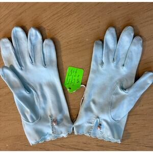 Vintage Van Raalte Baby Blue Amersuede Gloves Scalloped Pearl Button 1950s Med